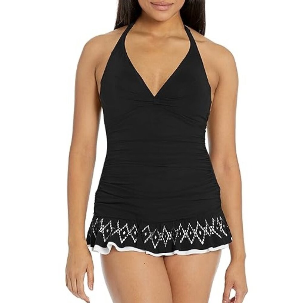 Halter Laser Cut Swimdress One Piece Swimsuit